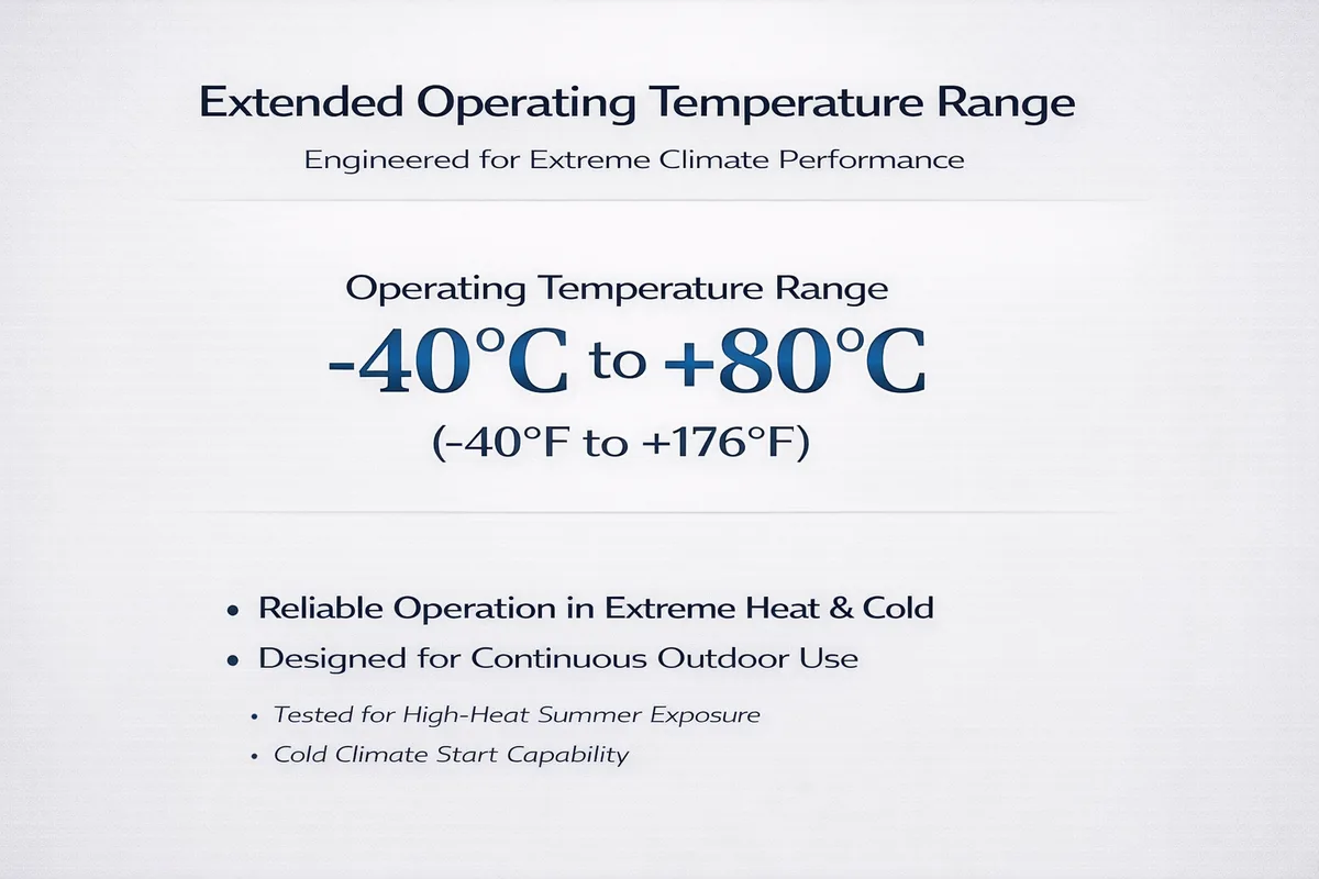 Extended Operating Temperature Range — rated for extreme heat and cold